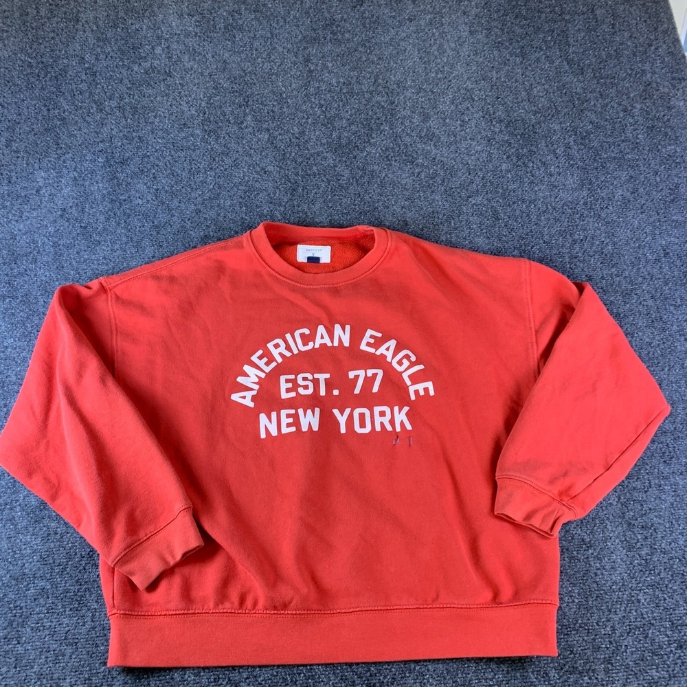 American Eagle Outfitters Sweatshirt Womens Medium Red Logo Graphic Relaxed Fit